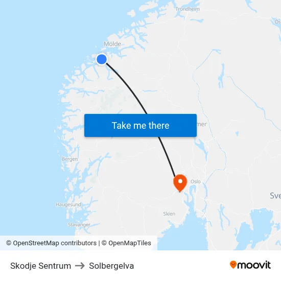 Skodje Sentrum to Solbergelva map