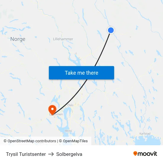 Trysil Turistsenter to Solbergelva map