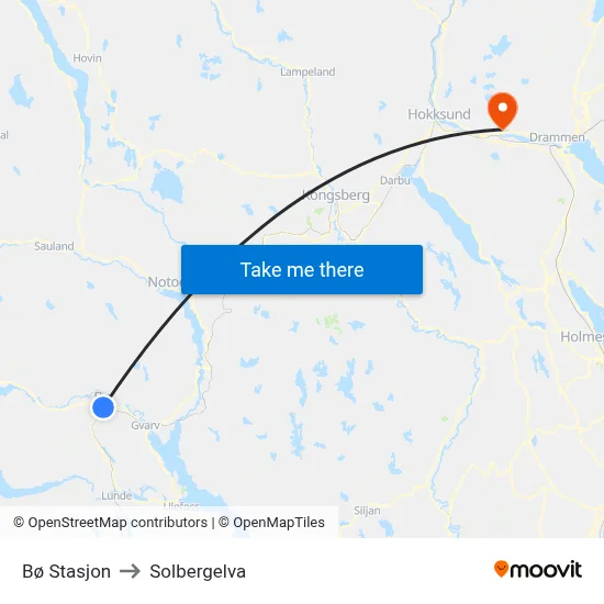 Bø Stasjon to Solbergelva map