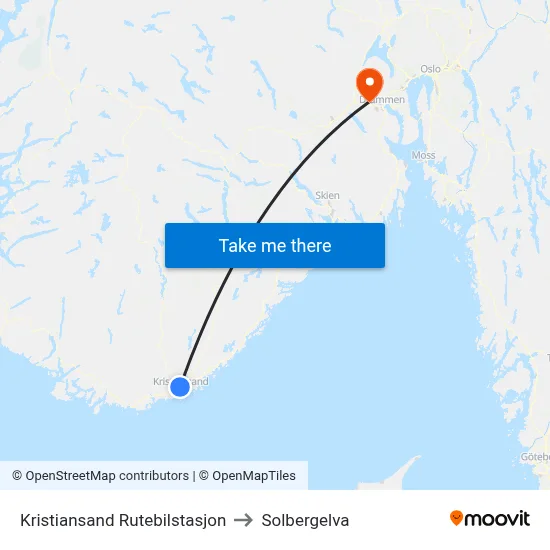 Kristiansand Rutebilstasjon to Solbergelva map