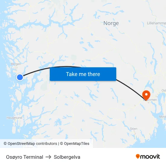 Osøyro Terminal to Solbergelva map