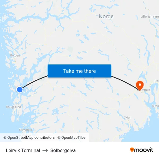 Leirvik Terminal to Solbergelva map