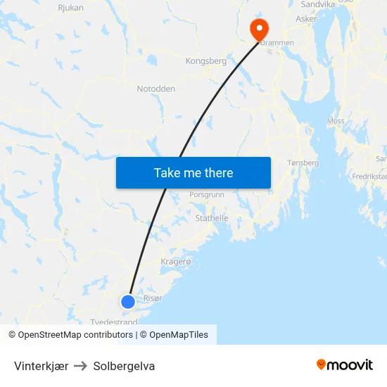 Vinterkjær to Solbergelva map
