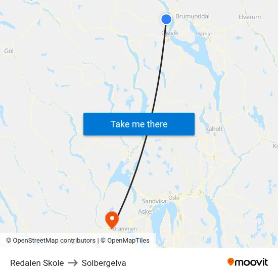 Redalen Skole to Solbergelva map