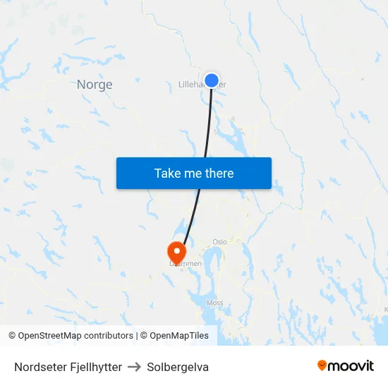 Nordseter Fjellhytter to Solbergelva map