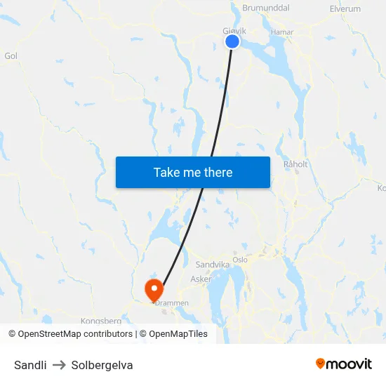 Sandli to Solbergelva map