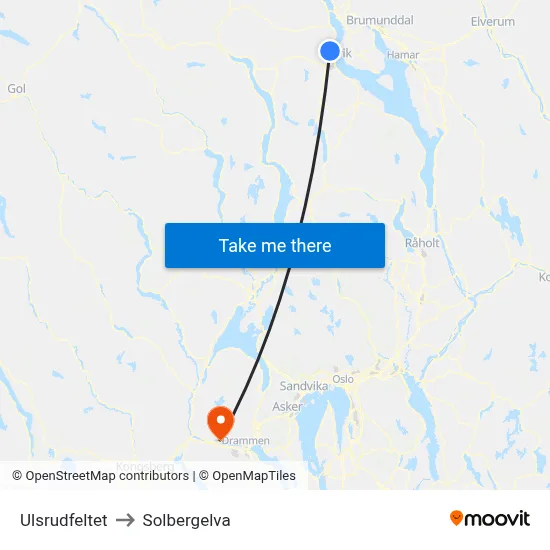 Ulsrudfeltet to Solbergelva map
