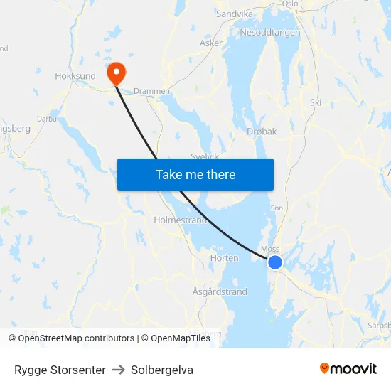 Rygge Storsenter to Solbergelva map