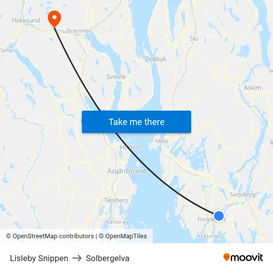Lisleby Snippen to Solbergelva map