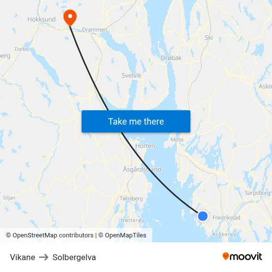 Vikane to Solbergelva map