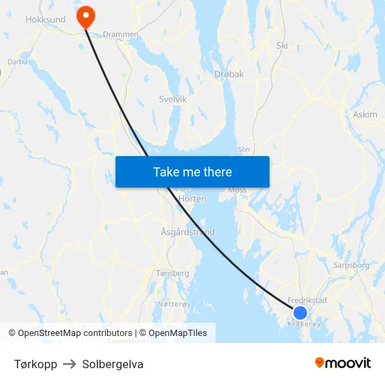 Tørkopp to Solbergelva map