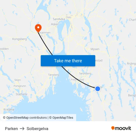 Parken to Solbergelva map