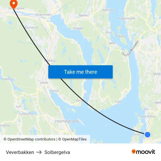 Veverbakken to Solbergelva map