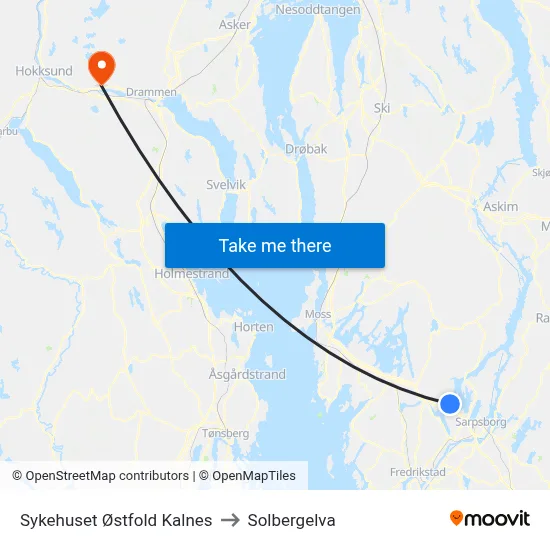 Sykehuset Østfold Kalnes to Solbergelva map