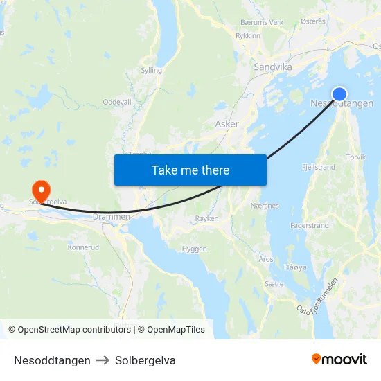 Nesoddtangen to Solbergelva map
