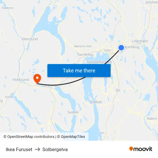 Ikea Furuset to Solbergelva map