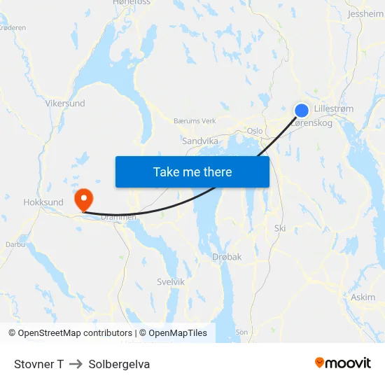 Stovner T to Solbergelva map