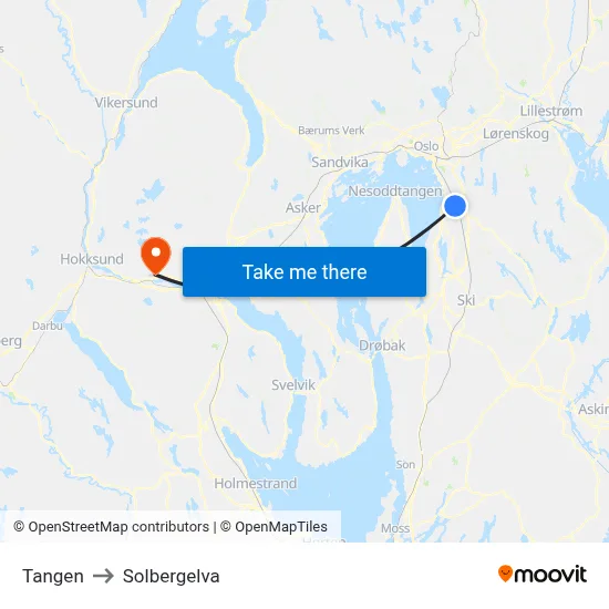 Tangen to Solbergelva map