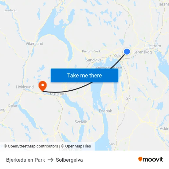 Bjerkedalen Park to Solbergelva map