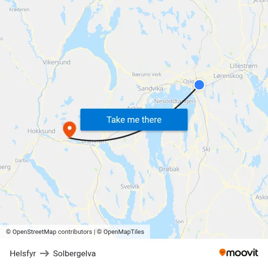 Helsfyr to Solbergelva map