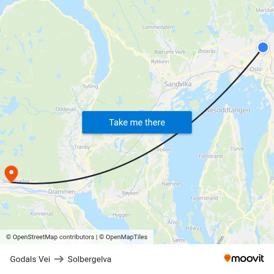 Godals Vei to Solbergelva map