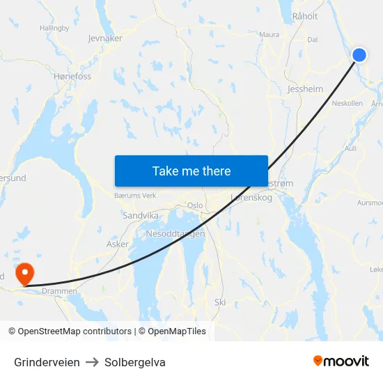 Grinderveien to Solbergelva map