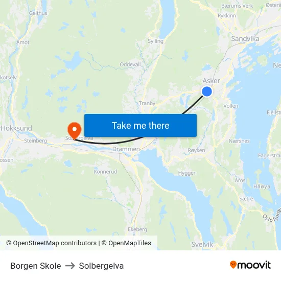 Borgen Skole to Solbergelva map