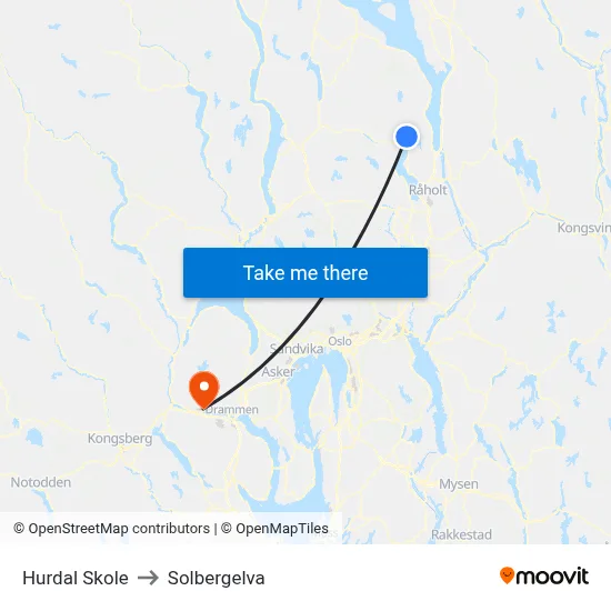 Hurdal Skole to Solbergelva map