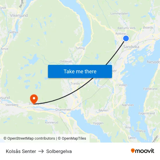 Kolsås Senter to Solbergelva map