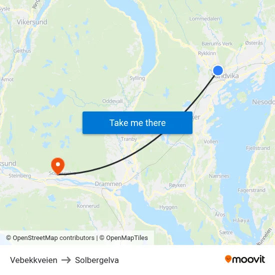 Vebekkveien to Solbergelva map