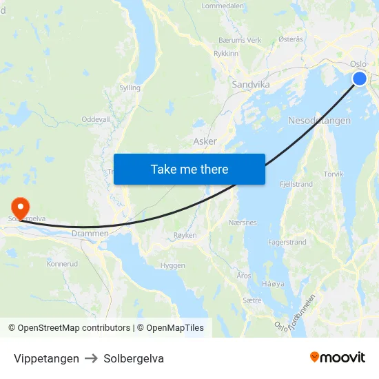 Vippetangen to Solbergelva map