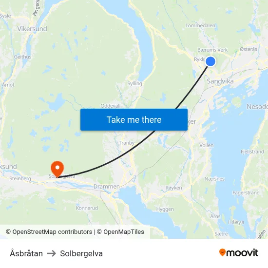 Åsbråtan to Solbergelva map