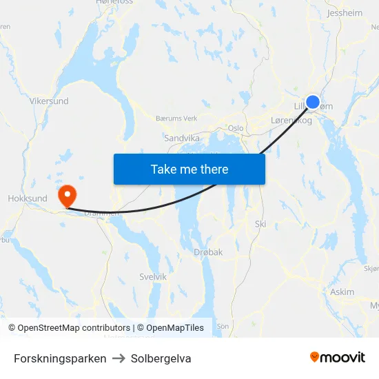 Forskningsparken to Solbergelva map