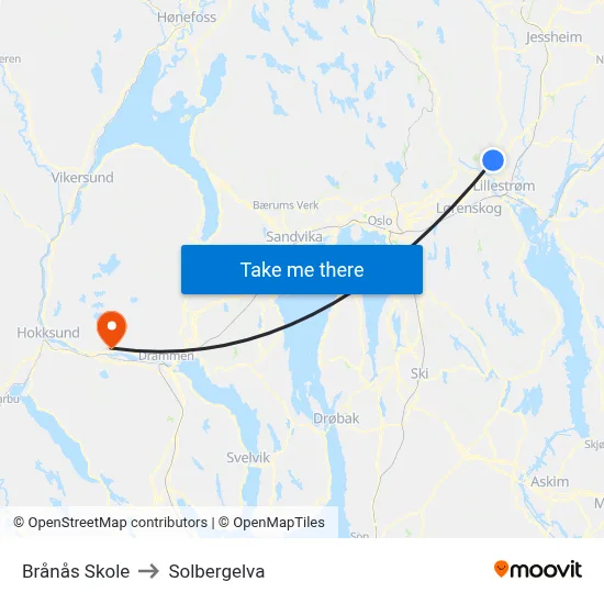 Brånås Skole to Solbergelva map