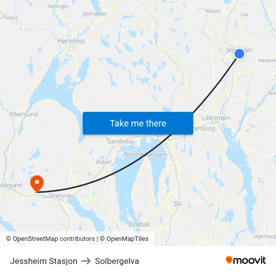Jessheim Stasjon to Solbergelva map
