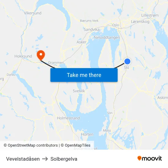 Vevelstadåsen to Solbergelva map