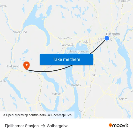 Fjellhamar Stasjon to Solbergelva map