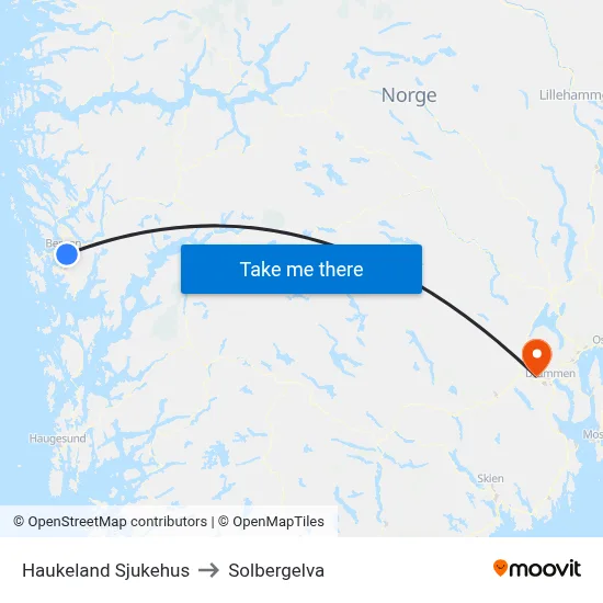 Haukeland Sjukehus to Solbergelva map