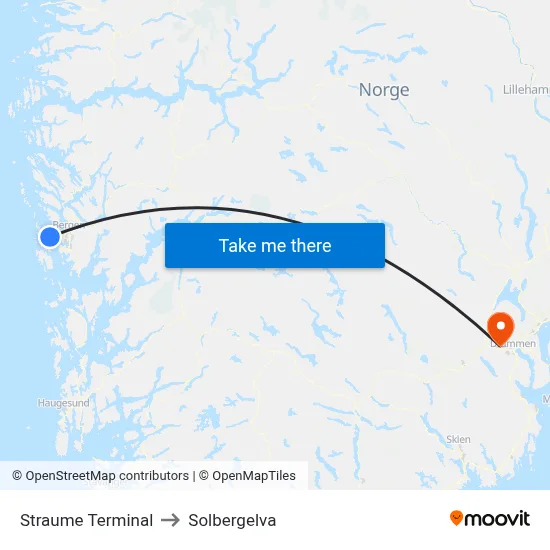Straume Terminal to Solbergelva map
