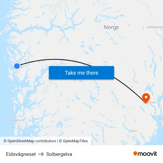 Eidsvågneset to Solbergelva map