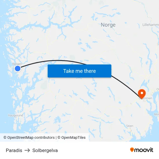 Paradis to Solbergelva map