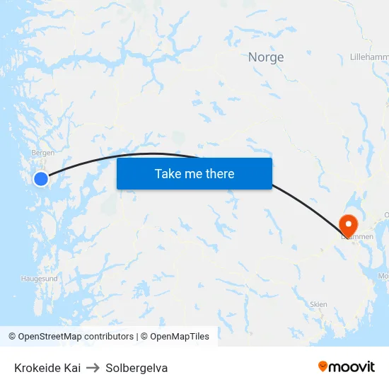 Krokeide Kai to Solbergelva map