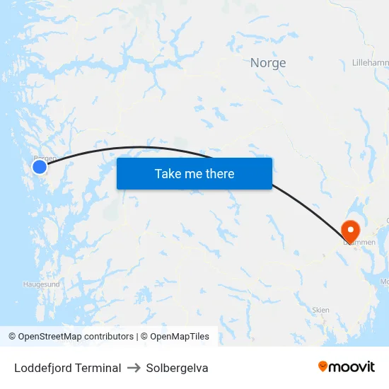 Loddefjord Terminal to Solbergelva map