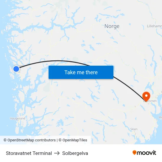 Storavatnet Terminal to Solbergelva map