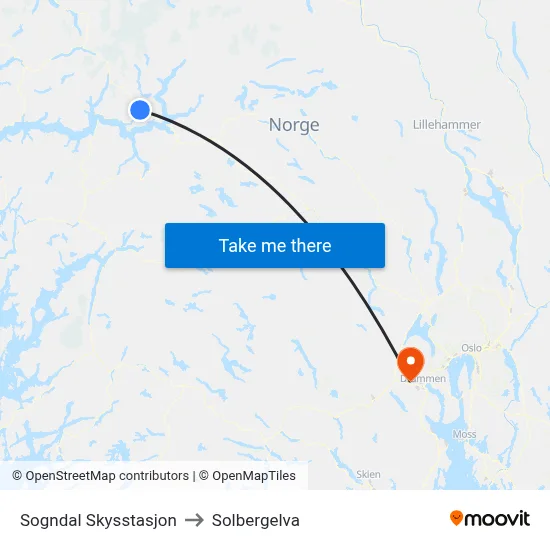Sogndal Skysstasjon to Solbergelva map