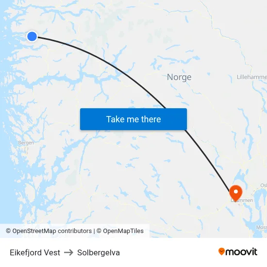 Eikefjord Vest to Solbergelva map