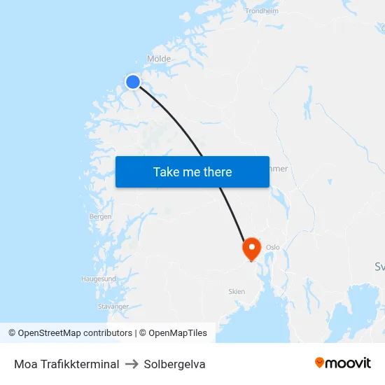 Moa Trafikkterminal to Solbergelva map