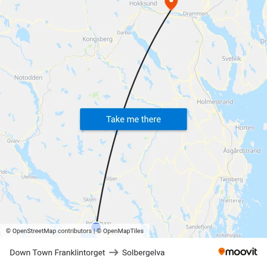 Down Town Franklintorget to Solbergelva map