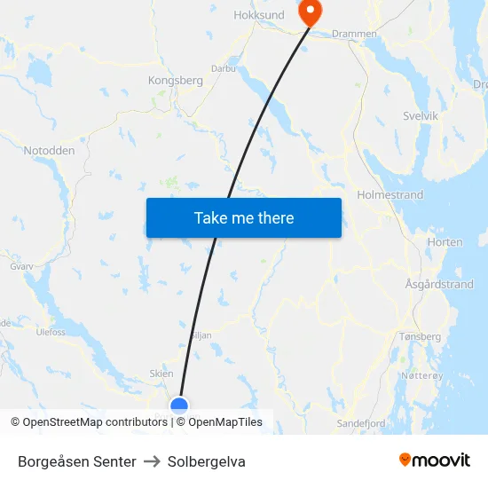 Borgeåsen Senter to Solbergelva map
