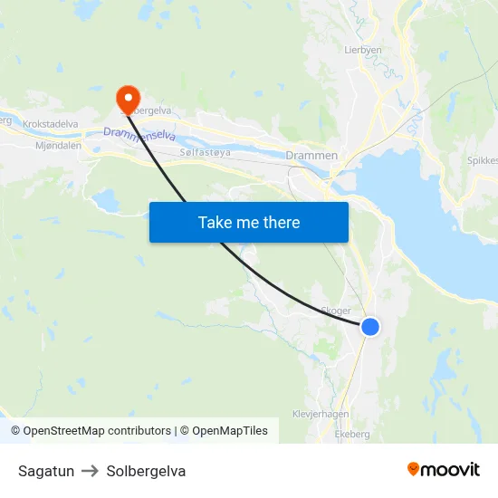 Sagatun to Solbergelva map